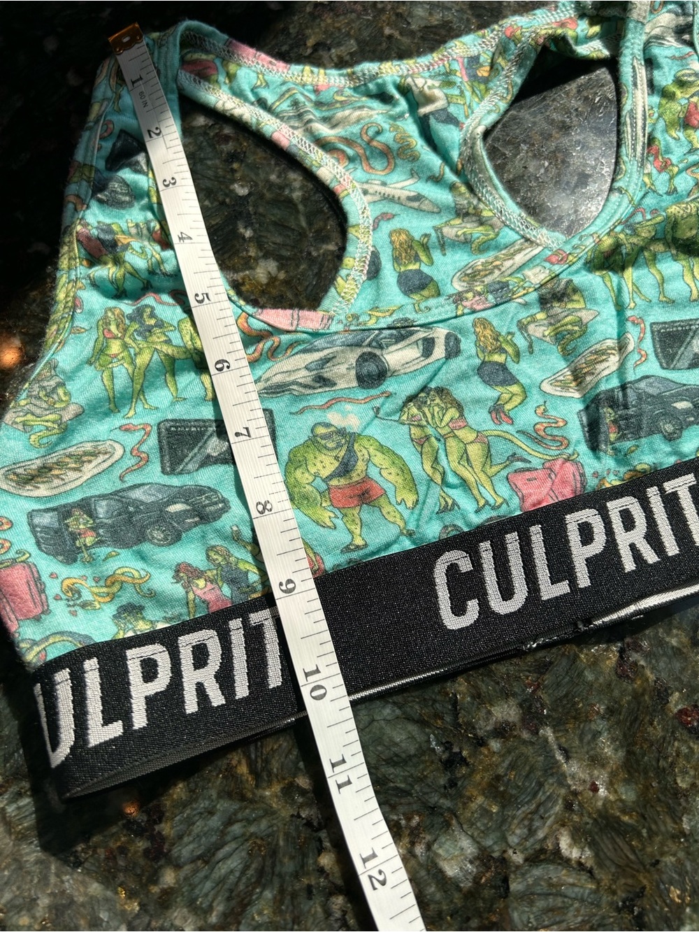 Culprit x Super Slutty Snake Cozy Bralette Lounge Sports Bra. Graphic lizards. - Picture 5 of 7